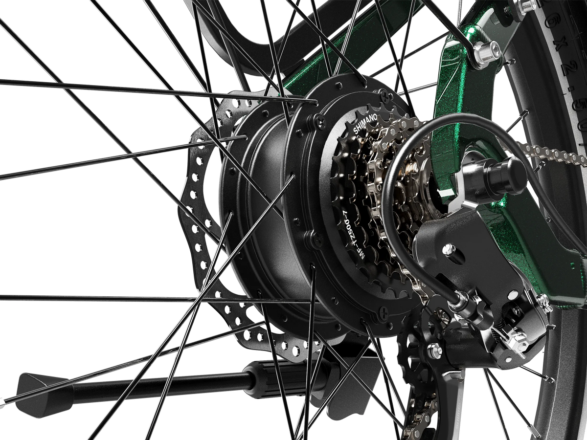 Dukawey FUGL3.0 rear hub motor and Shimano drivetrain detail