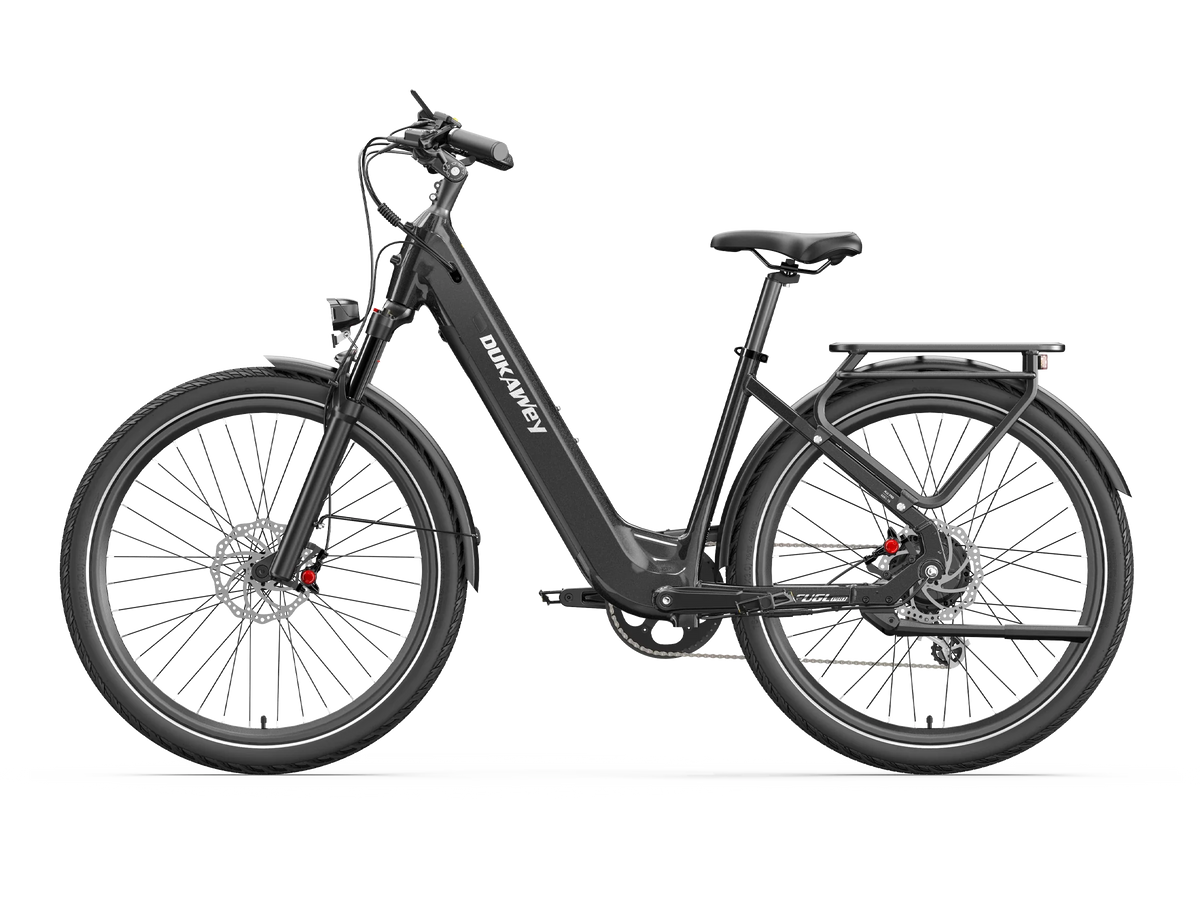 Black Dukawey FUGL Pro electric bike, rear three-quarter view
